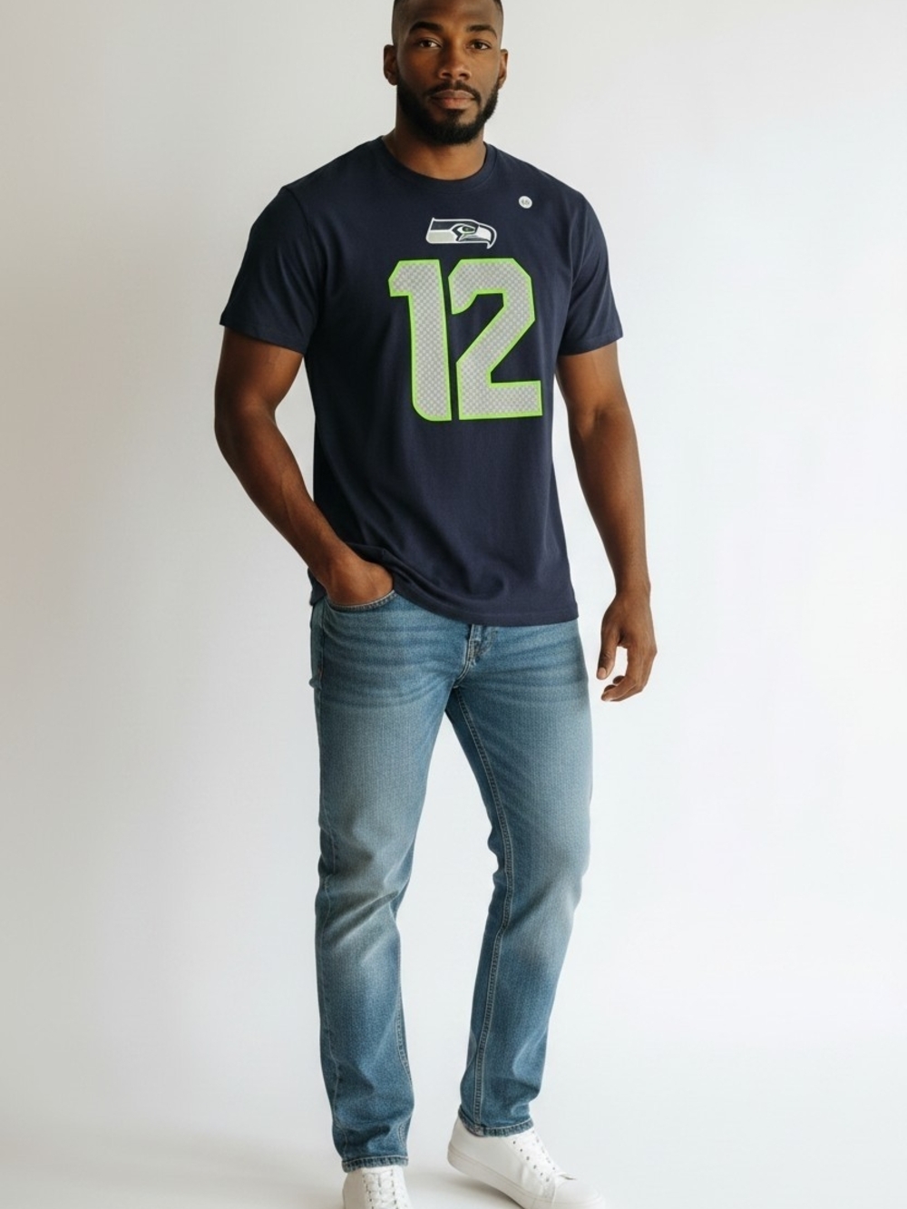 NWT NFL Size XXL Men's Seattle Seahawks Apparel Navy Tee with Lime 12 Graphic